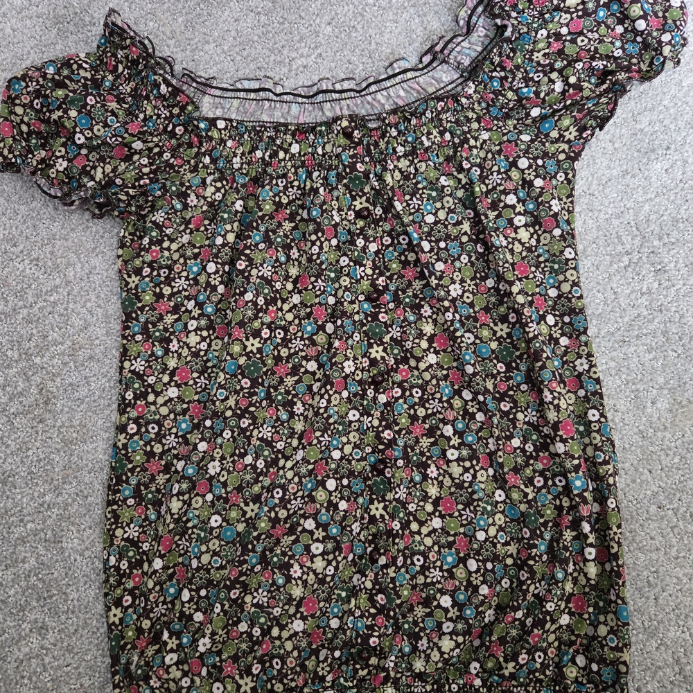 Weavers Juniors Multicolor Floral Blouse with Ruffle Sleeves